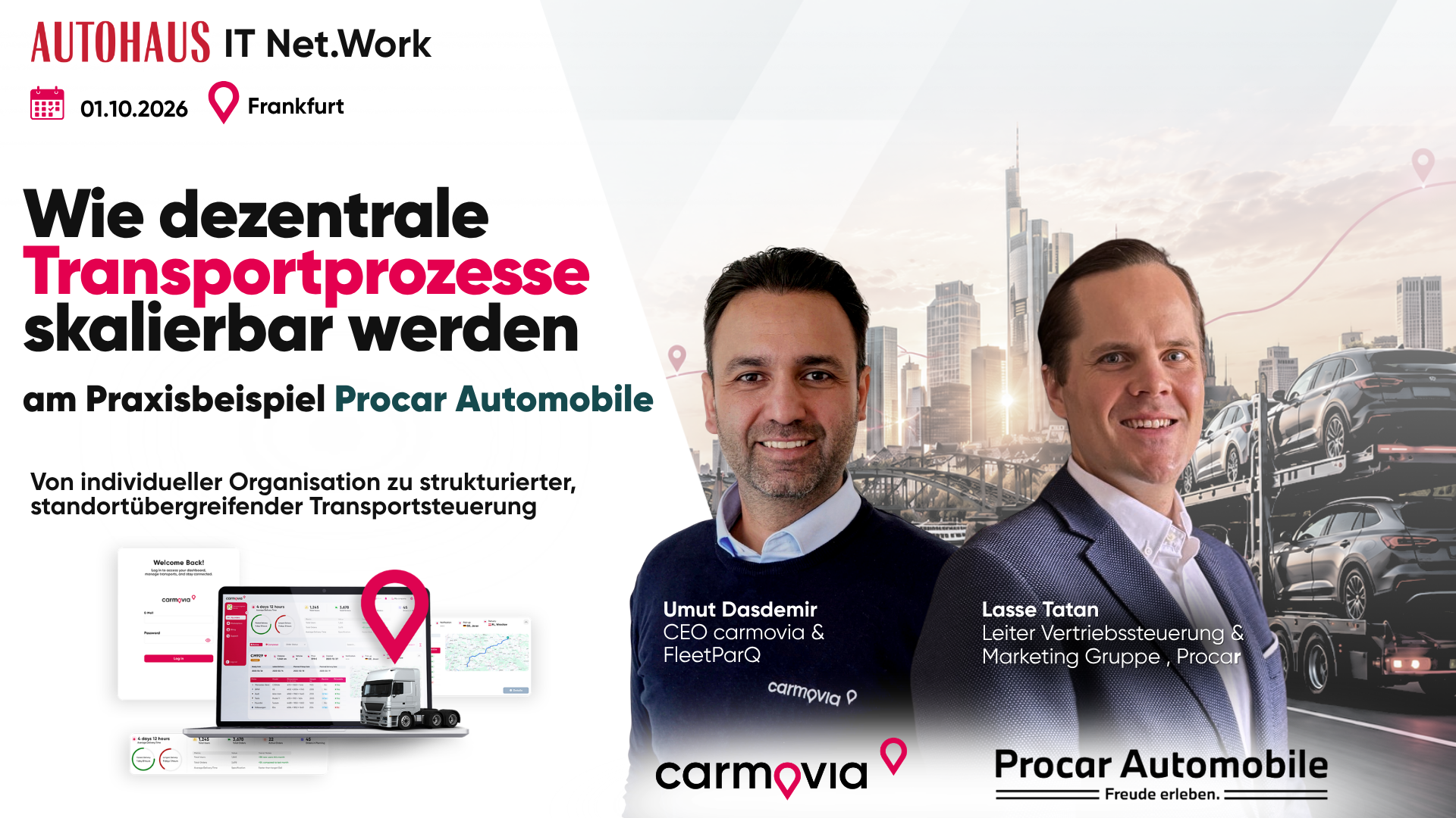 Titelgrafik des AUTOHAUS IT Net.Work Vortrags: Wie dezentrale Transportprozesse skalierbar werden – am Praxisbeispiel Procar Automobile